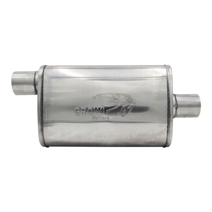 2.5" Competition Muffler 10x4x14 Oval 409 Polished Stainless Steel Offset/Centre