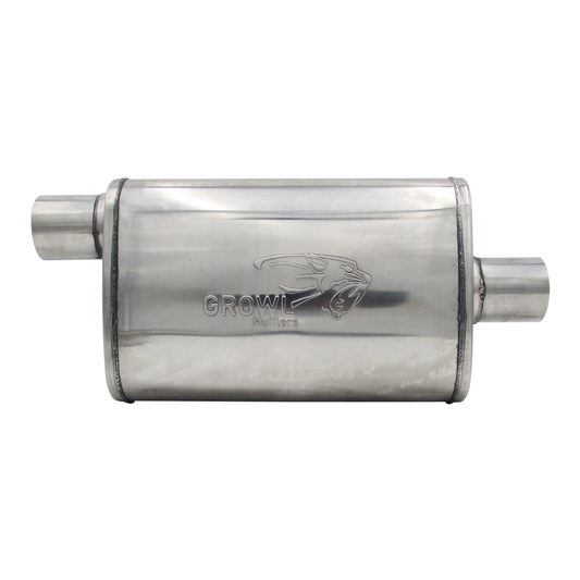 2.5" Competition Muffler 10x4x14 Oval 409 Polished Stainless Steel Offset/Centre
