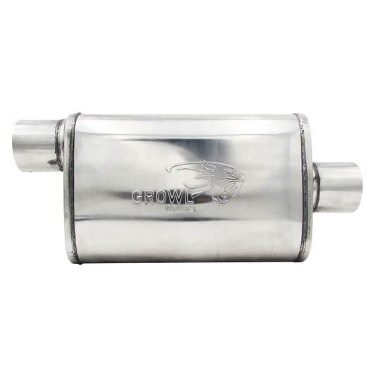 3" Competition Muffler 10x4x14 Oval 409 Polished Stainless Steel Offset/Centre