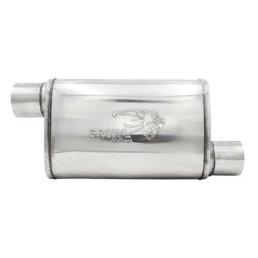 3" Competition Muffler 10x4x14 Oval 409 Polished Stainless Steel Offset/Offset