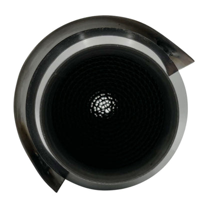 Hi Flow Catalytic Converter, 2.25" In/Out, 100 CPSI, Polished Stainless Steel with Heat Shield