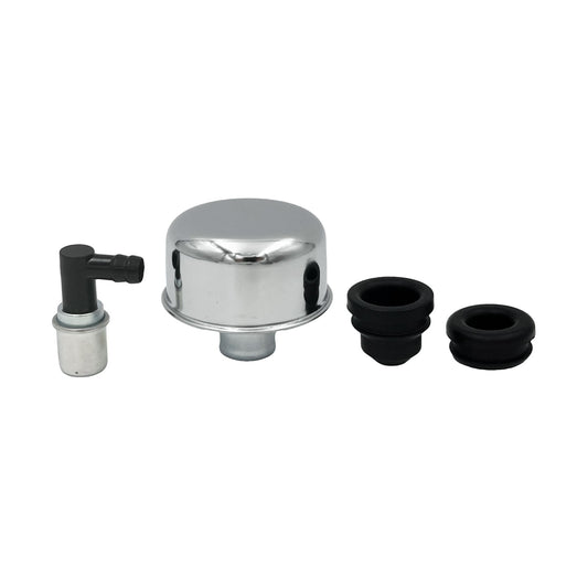 Chrome Breather Cap & PCV Valve Set - Suits 1.25" Valve Rocker Cover Filler Holes