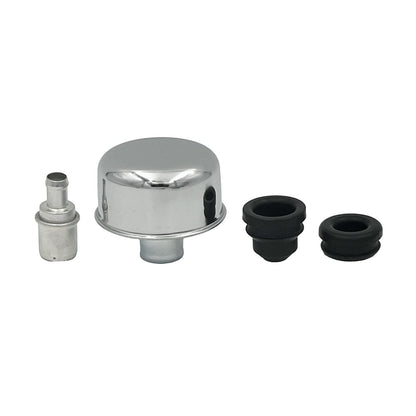 Steel PCV Valve & Chrome Breather Cap & Grommets Set - 1.25" Valve Rocker Cover Holes