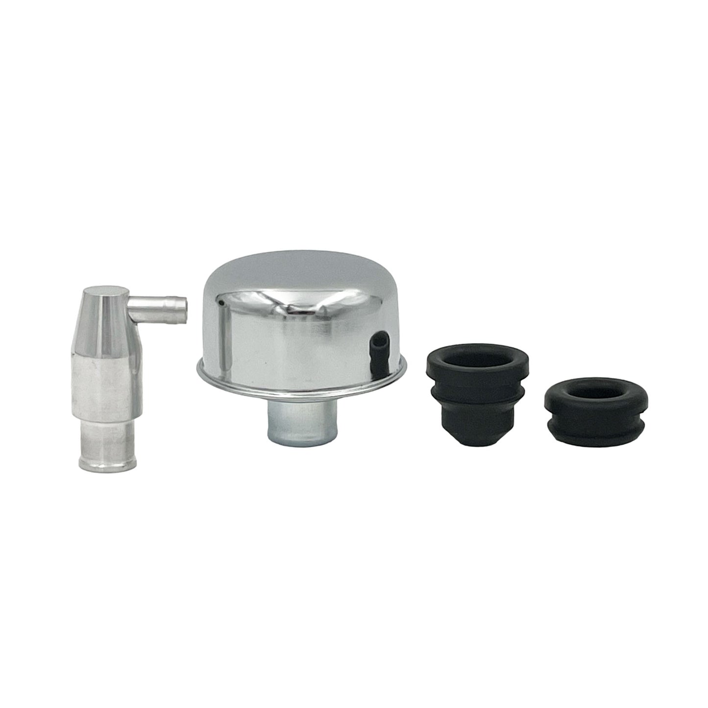 Billet PCV Valve & Chrome Breather Cap Set - Suits 1.25" Valve Rocker Cover Filler Holes