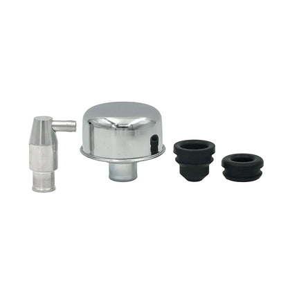 Billet PCV Valve & Chrome Breather Cap Set - Suits 1.25" Valve Rocker Cover Filler Holes