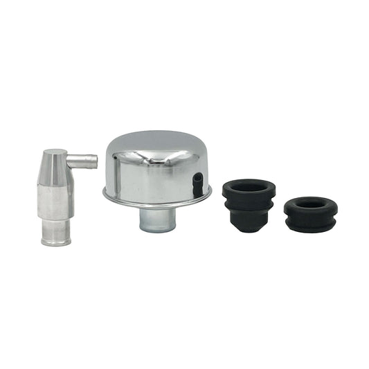 Billet PCV Valve & Chrome Breather Cap Set - Suits 1.25" Valve Rocker Cover Filler Holes