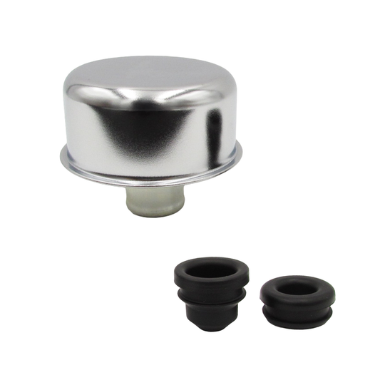 Chrome Breather Cap & Grommet Set - Suits Valve Cover / Rocker Cover Filler Holes