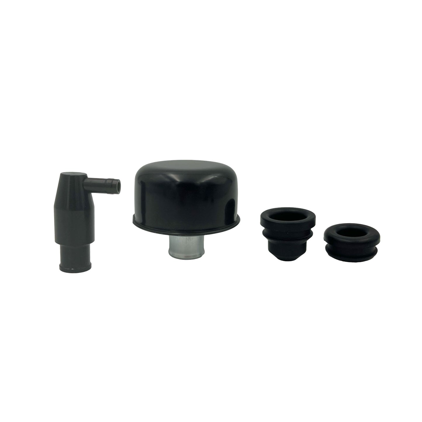 Billet PCV Valve & Black Breather Cap Set - Suits 1.25" Valve Rocker Cover Filler Holes