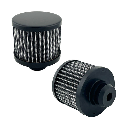 Black Valve Cover Breathers Twin-Pack - 2.5 Inch Open Element Push On 1-1/4 Inch Holes