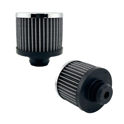 Chrome Valve Cover Breather Twin-Pack - 2.5 Inch Open Element Push On 1-1/4 Inch Holes