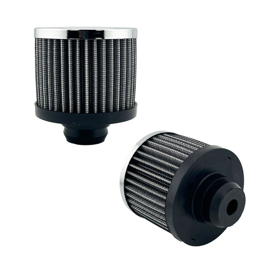 Chrome Valve Cover Breather Twin-Pack - 2.5 Inch Open Element Push On 1-1/4 Inch Holes
