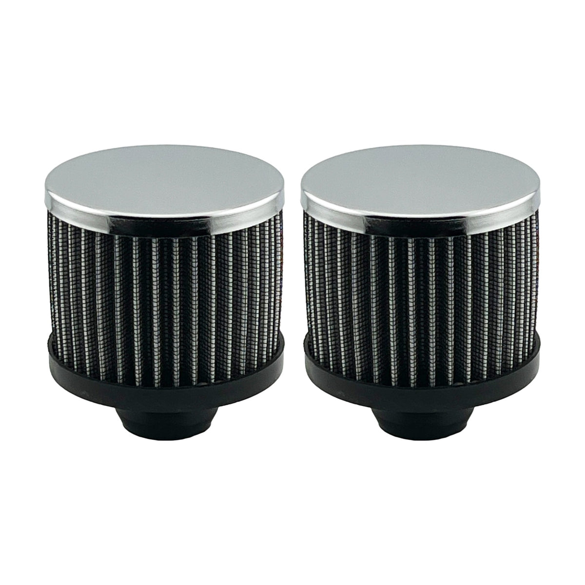 Chrome Valve Cover Breather Twin-Pack - 2.5 Inch Open Element Push On 1-1/4 Inch Holes