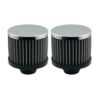 Chrome Valve Cover Breather Twin-Pack - 2.5 Inch Open Element Push On 1-1/4 Inch Holes