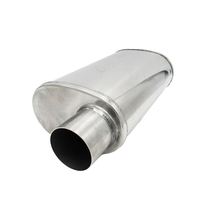 3" Competition Muffler 8x5x14 Oval 409 Polished Stainless Steel Offset/Centre