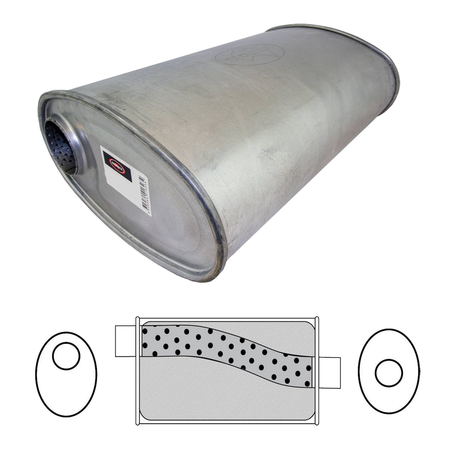 2-1/4" Performance Muffler Offset/Centre - 11" x 6" Oval, 18" Long, Aluminised Steel