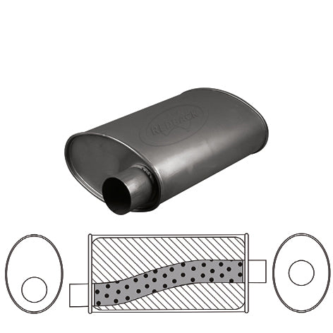 3" Performance Muffler Offset/Centre - 11" x 6" Oval, 16" Long, Aluminised Steel