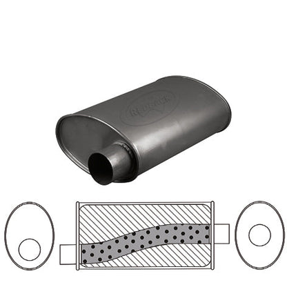 3" Performance Muffler Offset/Centre - 11" x 6" Oval, 16" Long, Aluminised Steel
