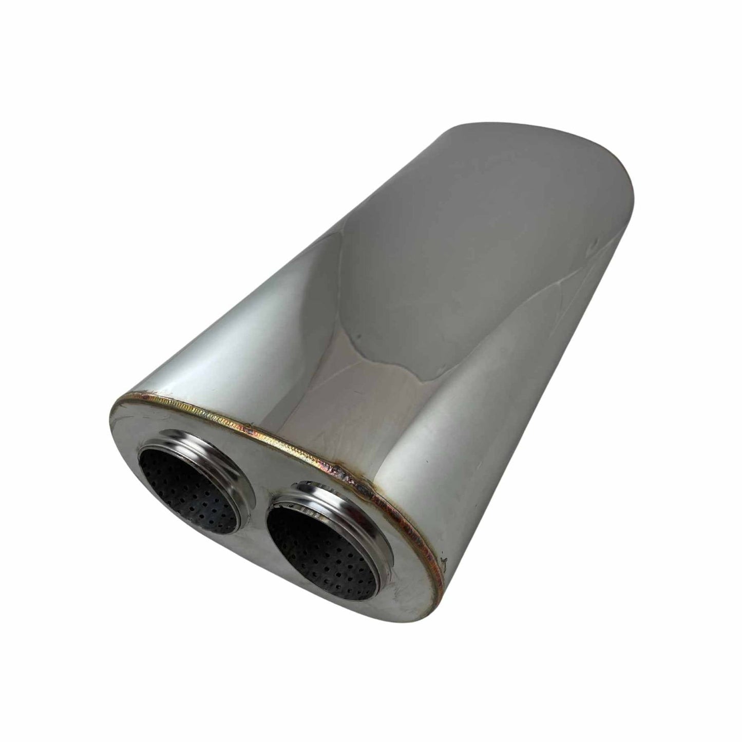 3-1/2" Performance Muffler Single In/Twin Out - 10" x 6" Oval, 20" Long, 430 SS