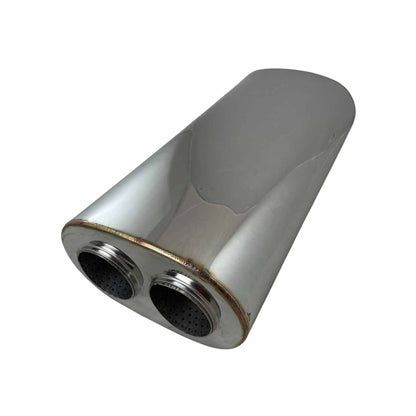 3-1/2" Performance Muffler Single In/Twin Out - 10" x 6" Oval, 20" Long, 430 SS