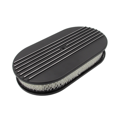 Cast Alloy 15" x 2" Half-Finned Oval Air Filter Black 5-1/8" Neck suits Holley Rochester Quadrajet Edelbrock