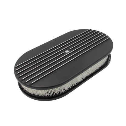Cast Alloy 15" x 2" Half-Finned Oval Air Filter Black 5-1/8" Neck suits Holley Rochester Quadrajet Edelbrock