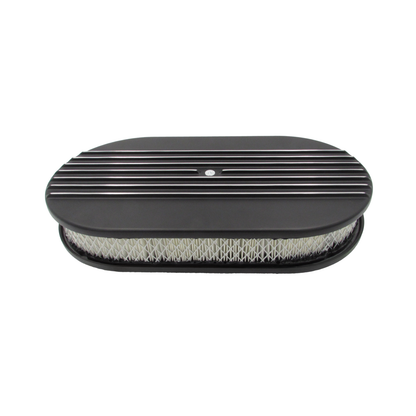 Cast Alloy 15" x 2" Half-Finned Oval Air Filter Black 5-1/8" Neck suits Holley Rochester Quadrajet Edelbrock