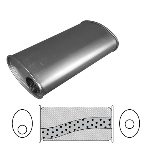 2" Performance Muffler Offset/Centre - 8" x 4" Oval, 14" Long, Aluminised Steel