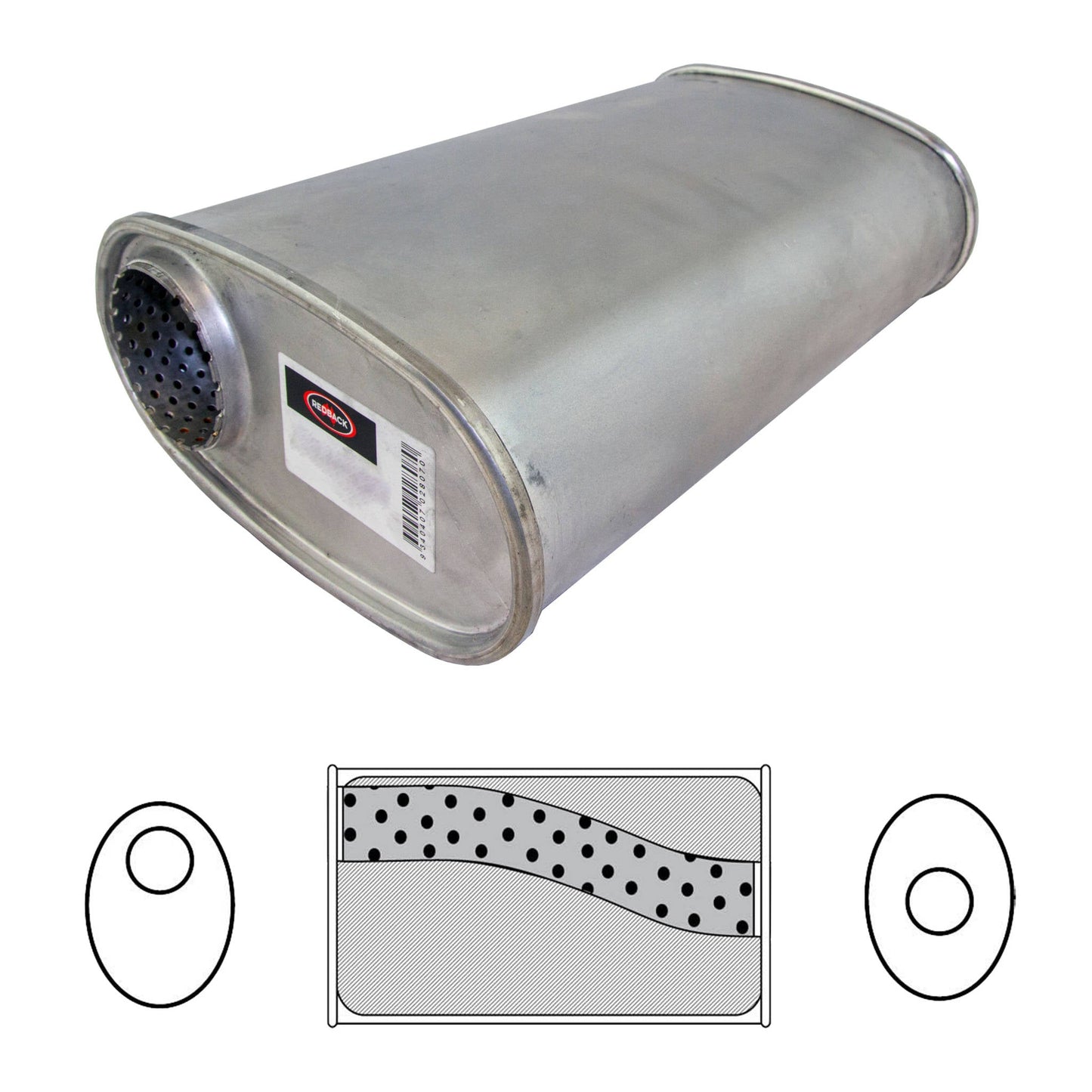 2" Performance Muffler Offset/Centre - 8" x 4" Oval, 14" Long, Aluminised Steel