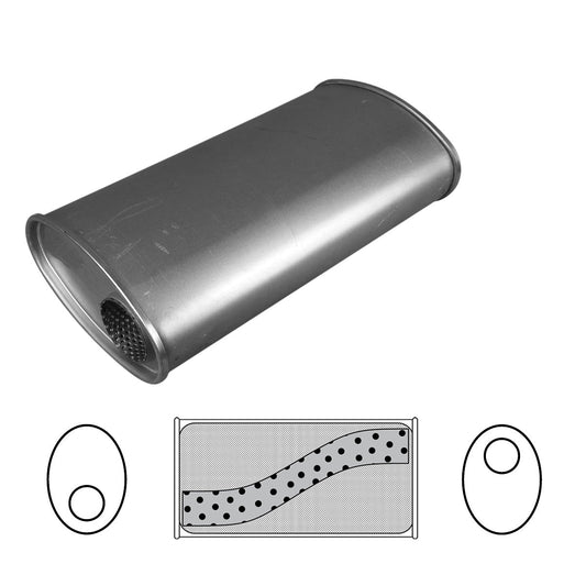 2-1/4" Performance Muffler Offset/Offset - 8" x 4" Oval, 14" Long, Aluminised Steel