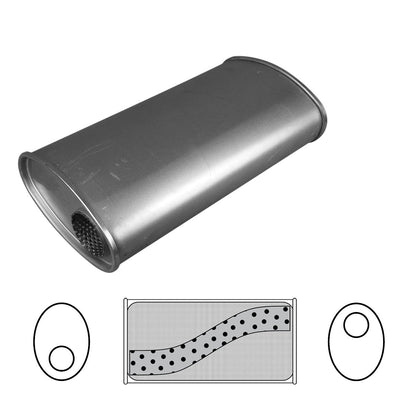 2-1/2" Performance Muffler Offset/Offset - 8" x 4" Oval, 14" Long, Aluminised Steel