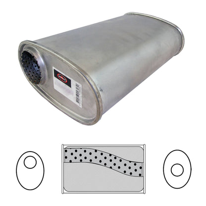 2-1/2" Performance Muffler Offset/Centre - 8" x 4" Oval, 16" Long, Aluminised Steel