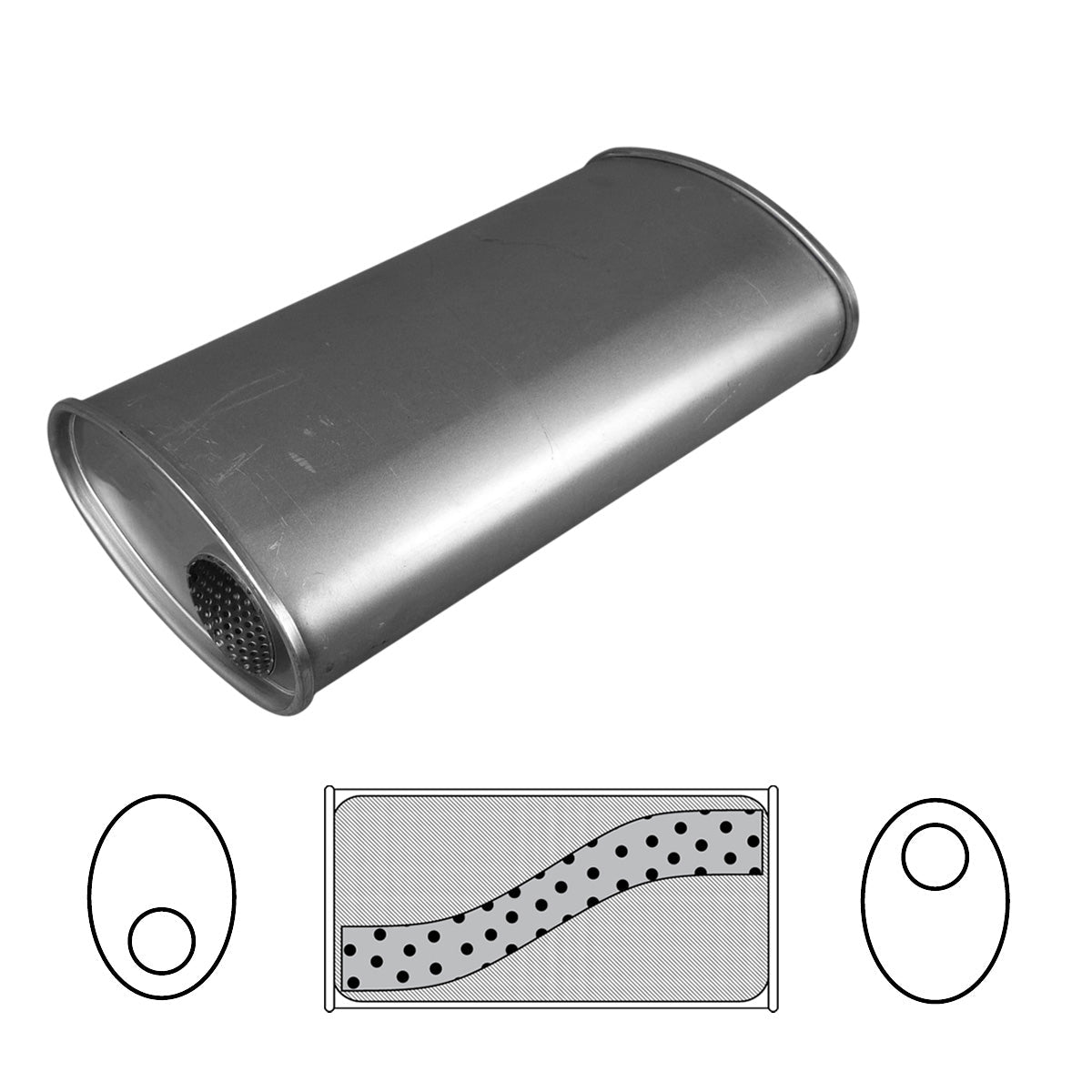 2-1/2" Performance Muffler Offset/Offset - 8" x 4" Oval, 16" Long, Aluminised Steel