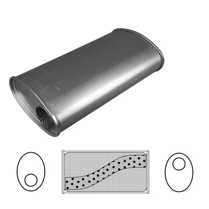 2-1/2" Performance Muffler Offset/Offset - 8" x 4" Oval, 16" Long, Aluminised Steel