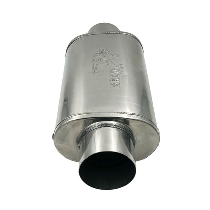 4" Competition Muffler 8x5x14 Oval Polished 409 Stainless Steel Centre Centre