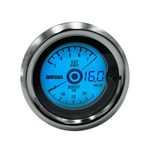 AUTOTECNICA LCD Digital 3-IN-1 Gauge EGT Pyrometer Boost Diesel Volts 52mm (2")
