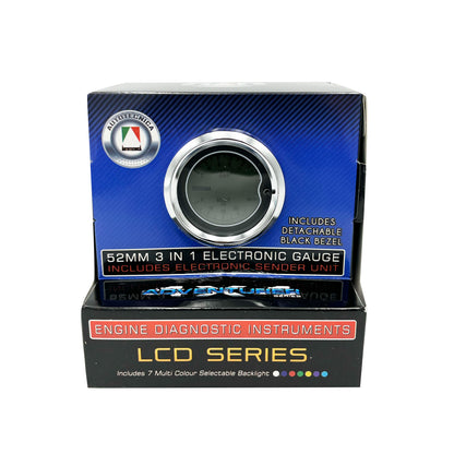 AUTOTECNICA LCD Digital 3-IN-1 Gauge EGT Pyrometer Boost Diesel Volts 52mm (2")