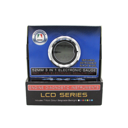 AUTOTECNICA LCD Digital 3-IN-1 Gauge Oil Pressure Water Temp & Volts 52mm (2")