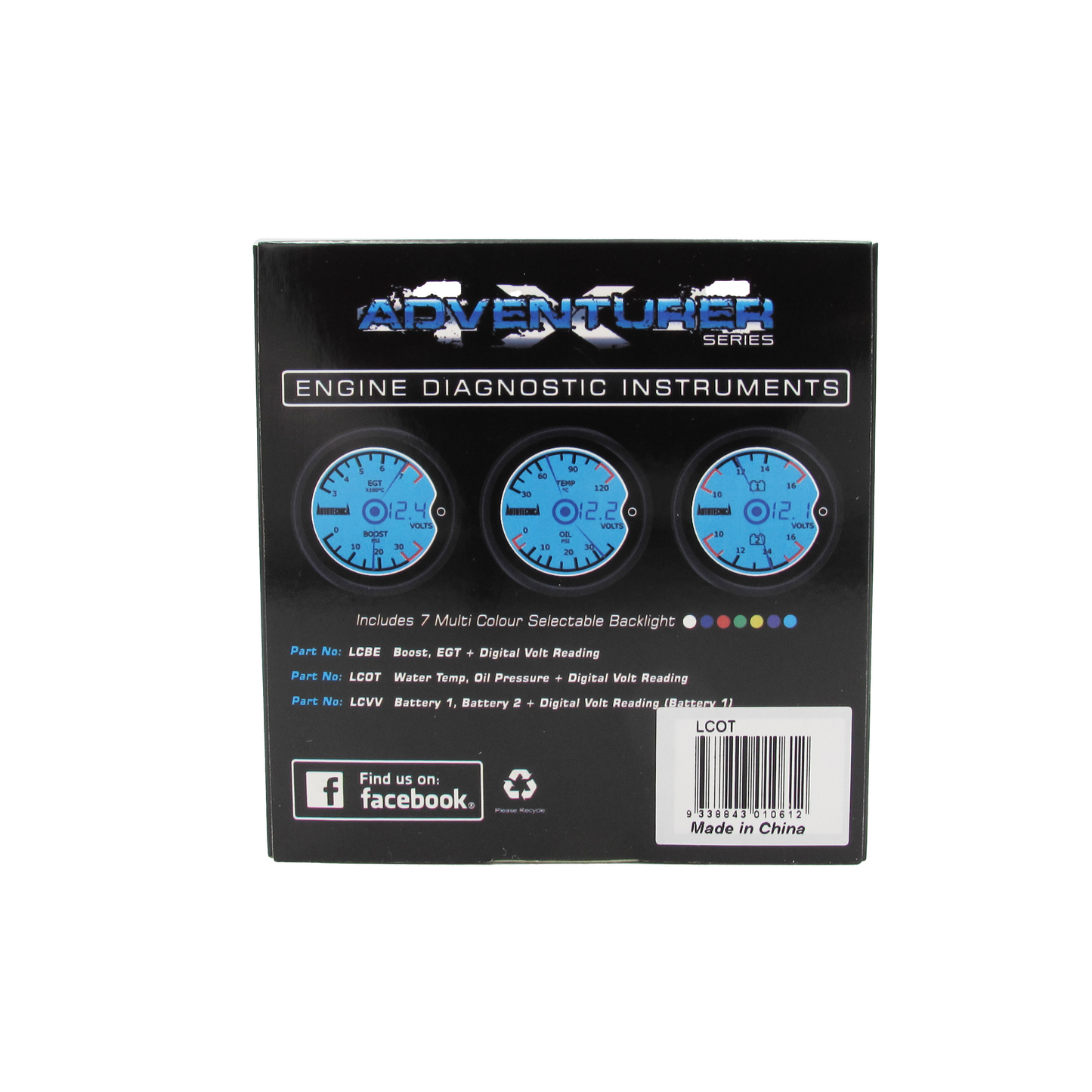 AUTOTECNICA LCD Digital 3-IN-1 Gauge Oil Pressure Water Temp & Volts 52mm (2")