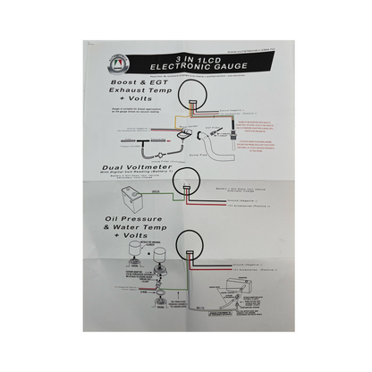 AUTOTECNICA LCD Digital 3-IN-1 Gauge EGT Pyrometer Boost Diesel Volts 52mm (2")