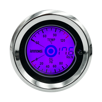 AUTOTECNICA LCD Digital 3-IN-1 Gauge Oil Pressure Water Temp & Volts 52mm (2")