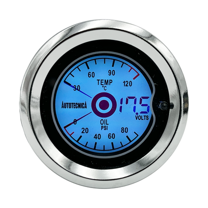 AUTOTECNICA LCD Digital 3-IN-1 Gauge Oil Pressure Water Temp & Volts 52mm (2")