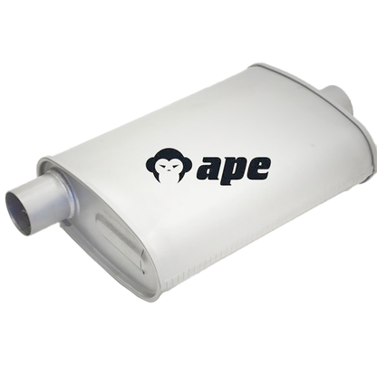 APE Oval Muffler  2-1/4" Inch ID Offset/Centre 10" x 4" x 14" - Triple flow (Glass packed)