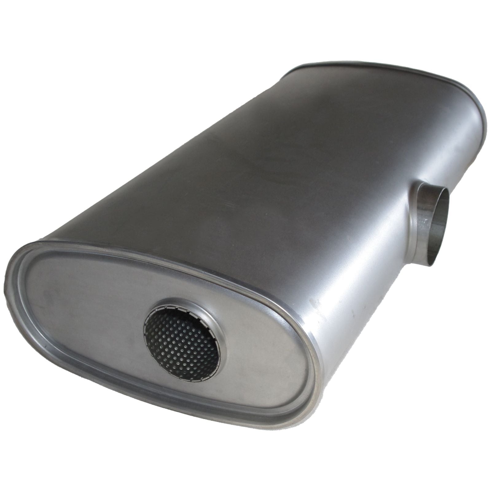 Oval Muffler  3" Inch ID 11" x 5 1/2" x 22" Centre Inlet, 2 x 2 1/2" East/West Outlet, Straight Through Glass Packed - No Spigots