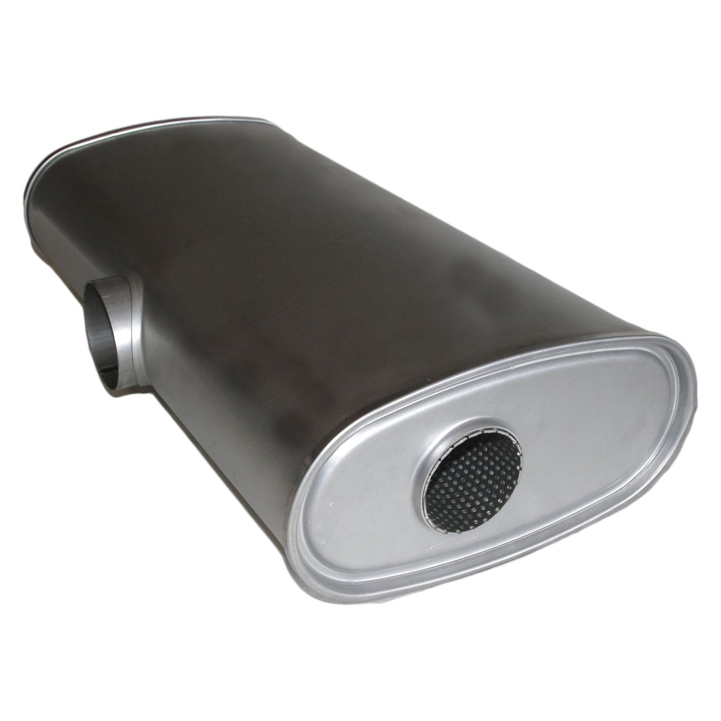 APE Oval Muffler  3" Inch ID 11" x 5 1/2" x 22" Centre Inlet, 2 x 2 1/2" East/West Outlet, Straight Through Glass Packed - No Spigots