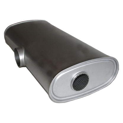 APE Oval Muffler  3" Inch ID 11" x 5 1/2" x 22" Centre Inlet, 2 x 2 1/2" East/West Outlet, Straight Through Glass Packed - No Spigots