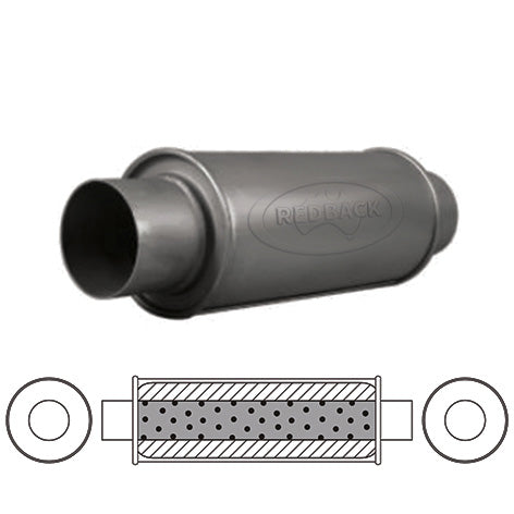 2-1/2" Performance Muffler Centre/Centre - 5" Round, 14" Long, Aluminised Steel