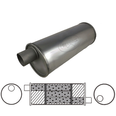 2" Triple Flow Muffler Offset/Offset - 6" Round, 22" Long, Aluminised Steel