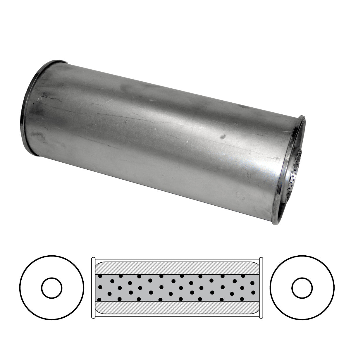3" Performance Muffler Centre/Centre - 6" Round, 16" Long, Aluminised Steel