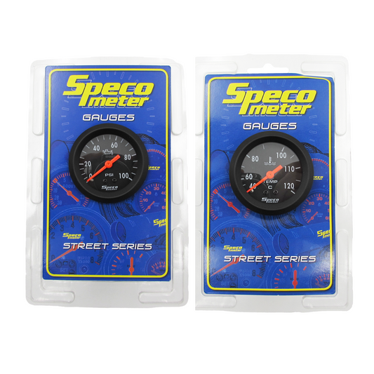 Speco Mechanical Oil Pressure + Water Temp 2" Gauges 0-100Psi 40-120C 52mm Black