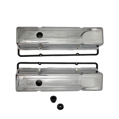 SPECO Chevy 283-350 SBC Chrome Valve Covers with Rubber Gaskets & Grommets Kit